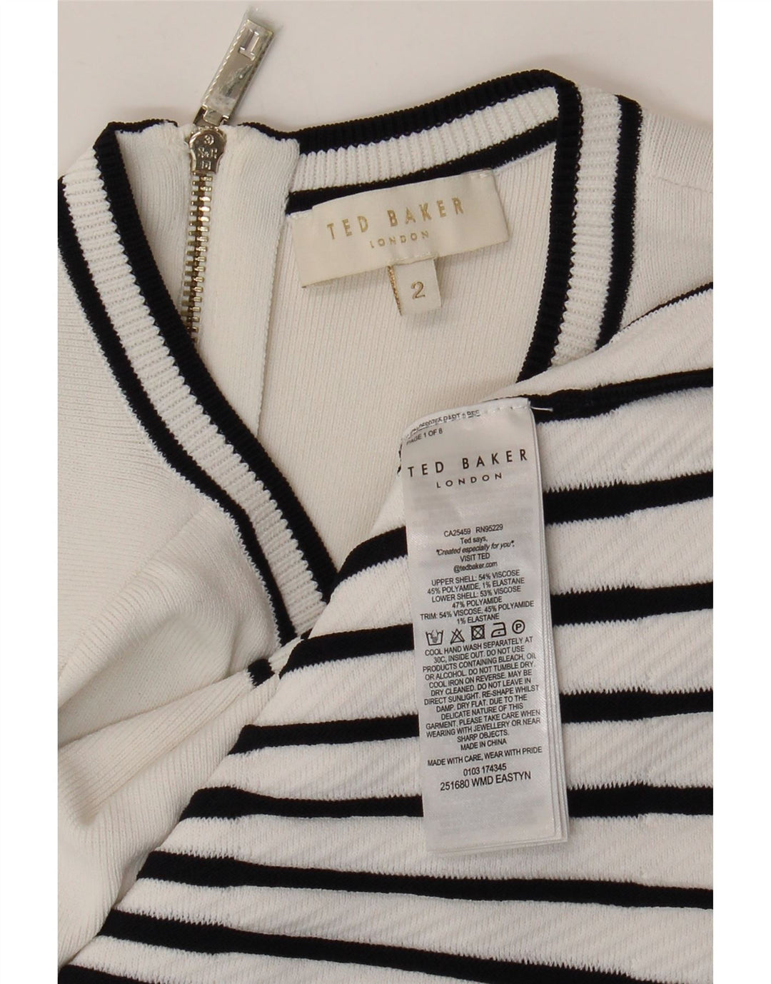 Ted Baker Vestido de sirena sin mangas para mujer talla 2 pequeño blanco a rayas
