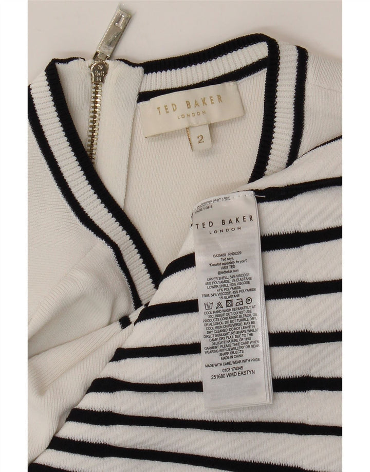 Ted Baker Vestido de sirena sin mangas para mujer talla 2 pequeño blanco a rayas