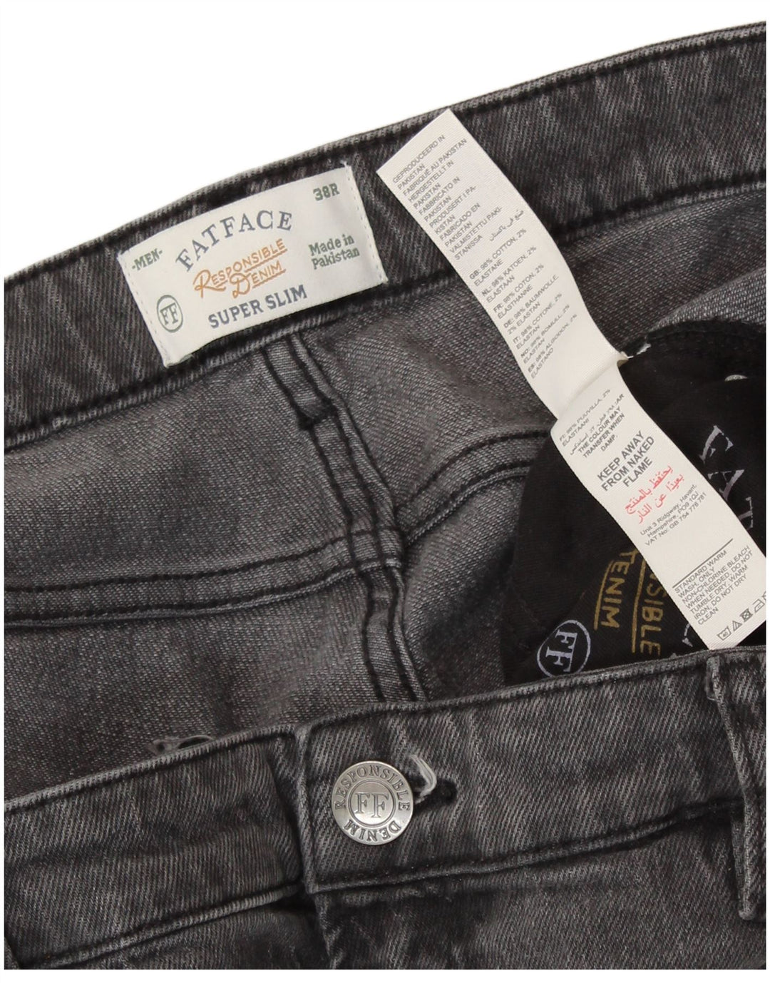 FAT FACE Vaqueros super slim para hombre W38 L31 Algodón gris