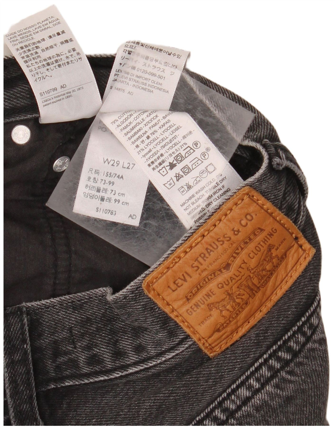 LEVI'S Vaqueros holgados de cintura alta para mujer W29 L27 Algodón gris