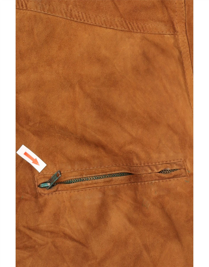 Vintage hombres ante bomber chaqueta Reino Unido 38 cuero marrón medio