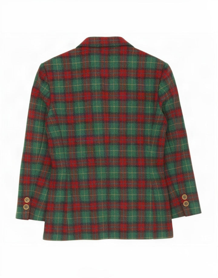 Vintage mujer 3 botones Blazer chaqueta IT 46 cheque verde grande