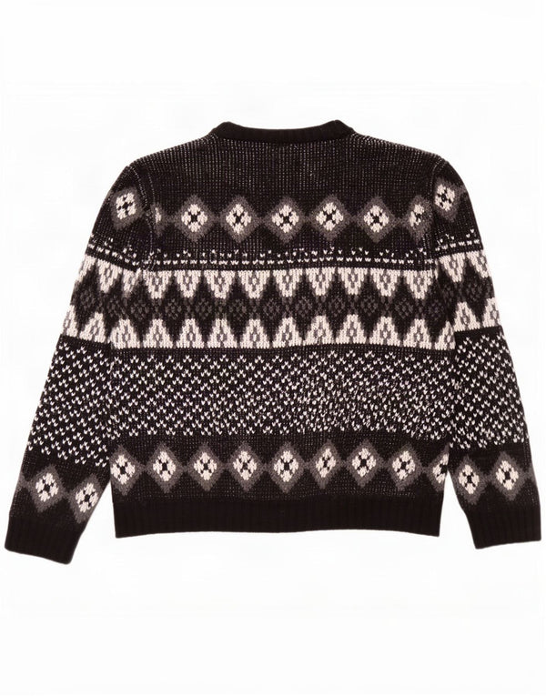 Vintage hombres cuello redondo jersey suéter IT 52/54 grande negro Fair Isle