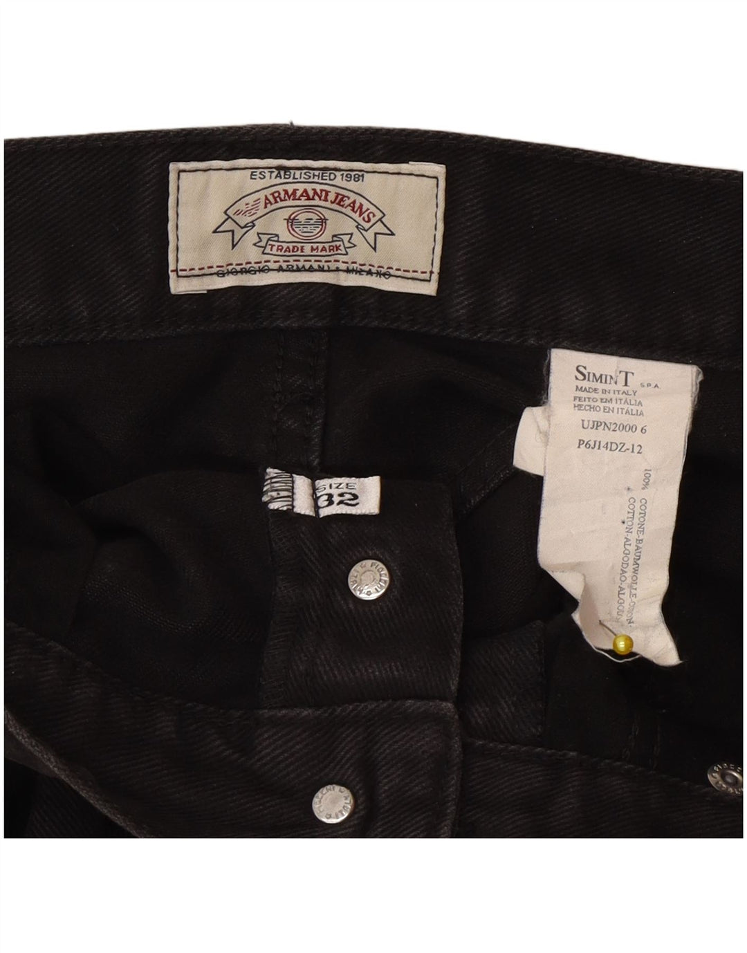 Armani Jeans rectos para hombre W32 L28 Algodón negro