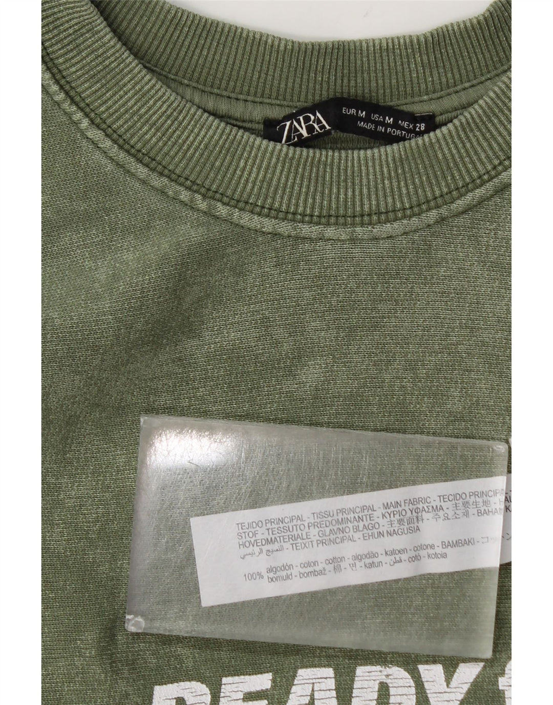 Zara Mujer Sudadera Gráfica Jumper UK 44 Algodón Verde Medio