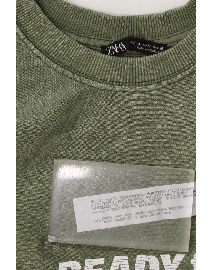 Zara Mujer Sudadera Gráfica Jumper UK 44 Algodón Verde Medio
