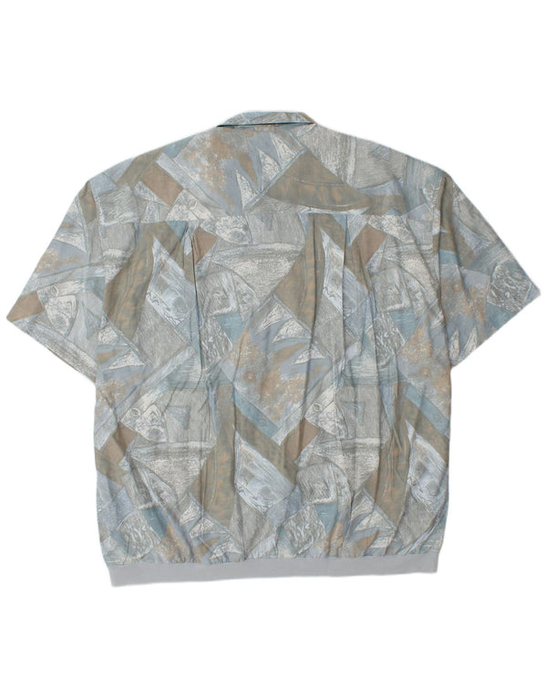 CANDA Camisa de manga corta con estampado abstracto para hombre, 2XL, viscosa azul