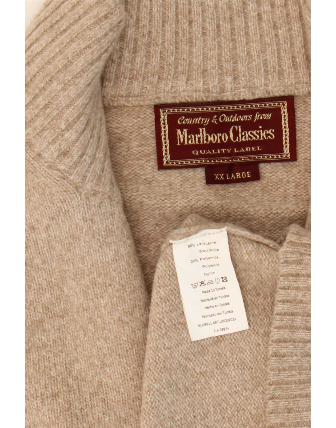 Marlboro Classics - Jersey para hombre con cuello y cremallera, talla 2XL, lana beige