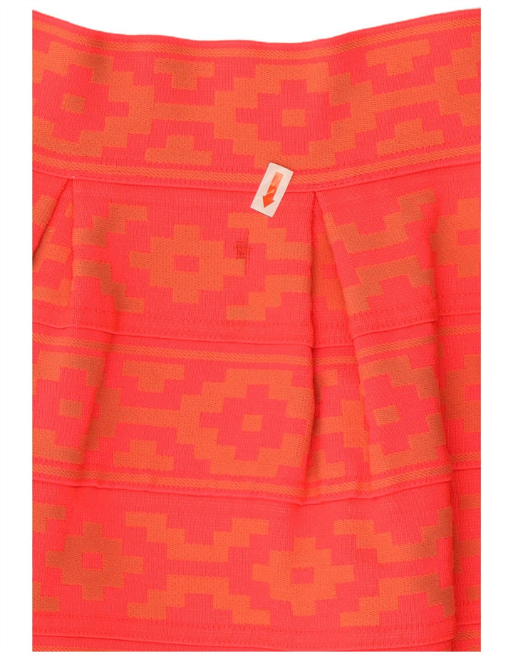 Vintage mujer A-Line falda Reino Unido 14 Medio W28 Naranja Geométrico Poliéster