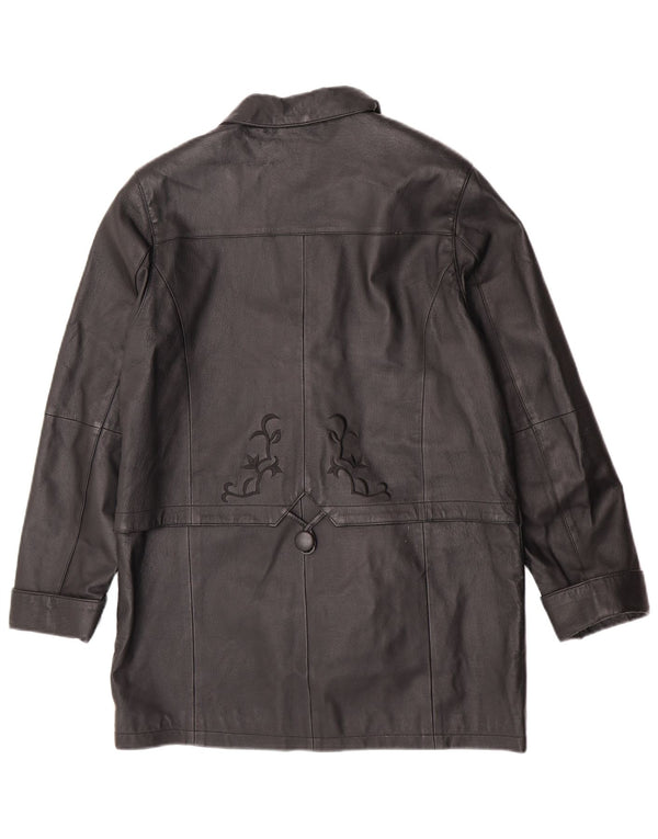 Vintage mujer cuero abrigo US 12 cuero floral negro grande