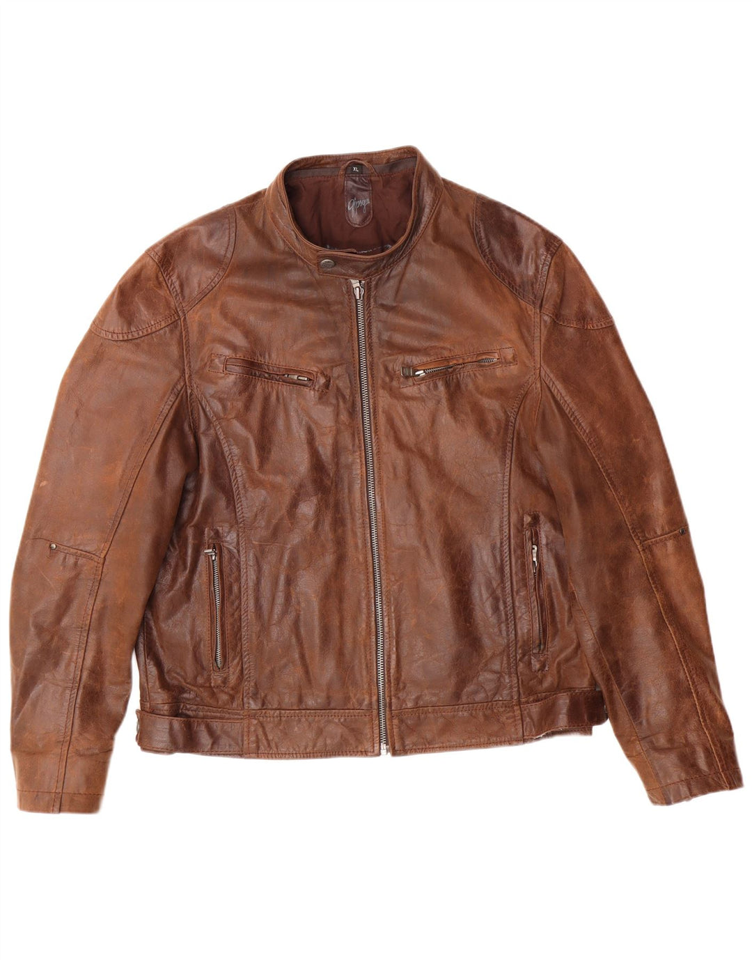 GIPSY Chaqueta de cuero delgada para hombre UK 42 XL Cuero marrón