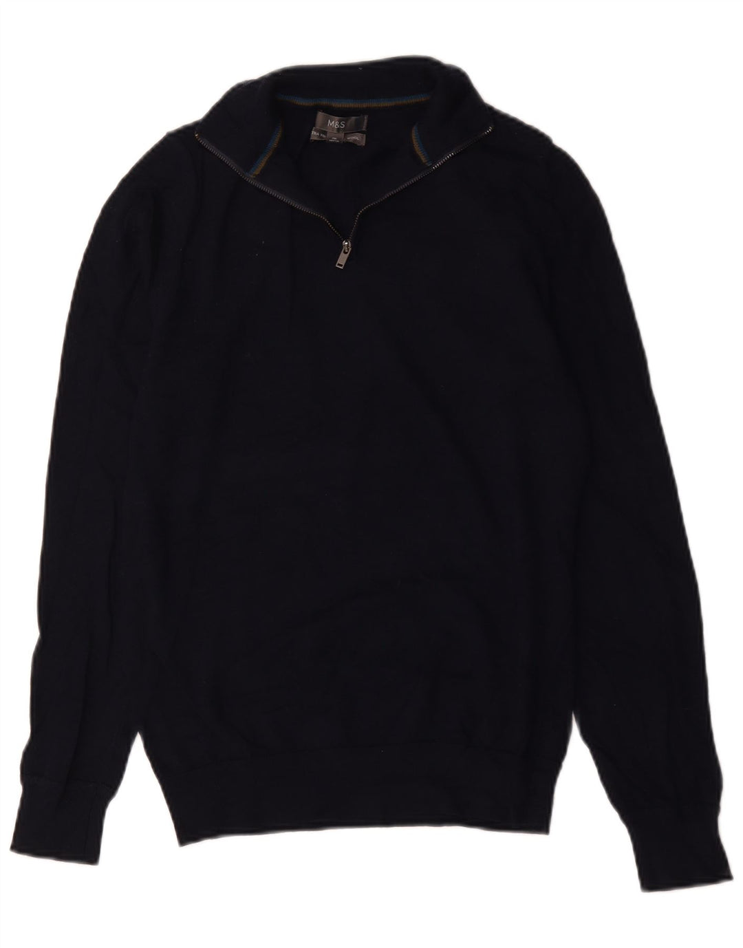Marks & Spencer - Jersey para hombre con cuello y cremallera, talla pequeña, lana merino, color azul marino