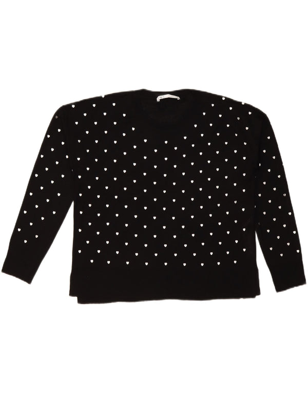 Zara Mujer Patrón Abstracto Cuello Redondo Jersey Suéter UK 10 Small Negro