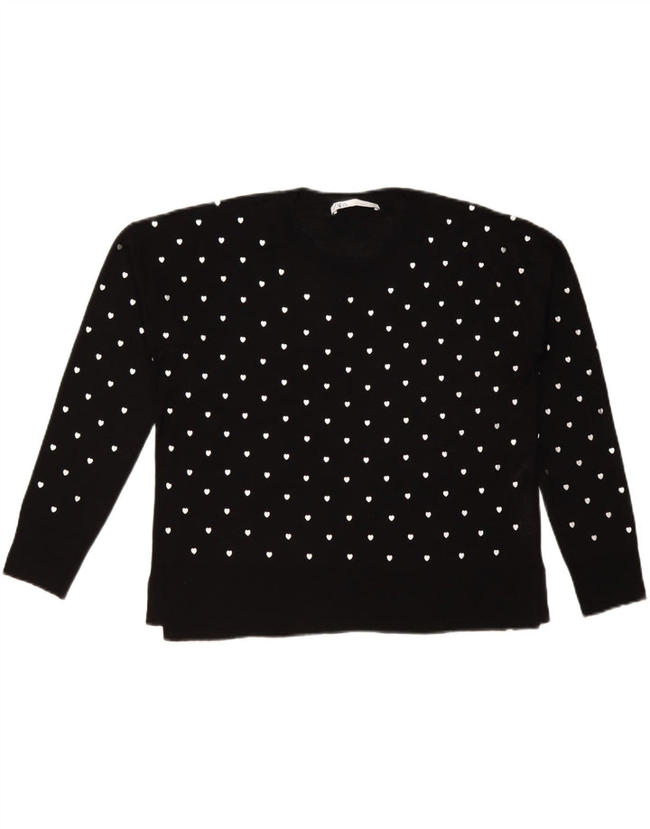 Zara Mujer Patrón Abstracto Cuello Redondo Jersey Suéter UK 10 Small Negro
