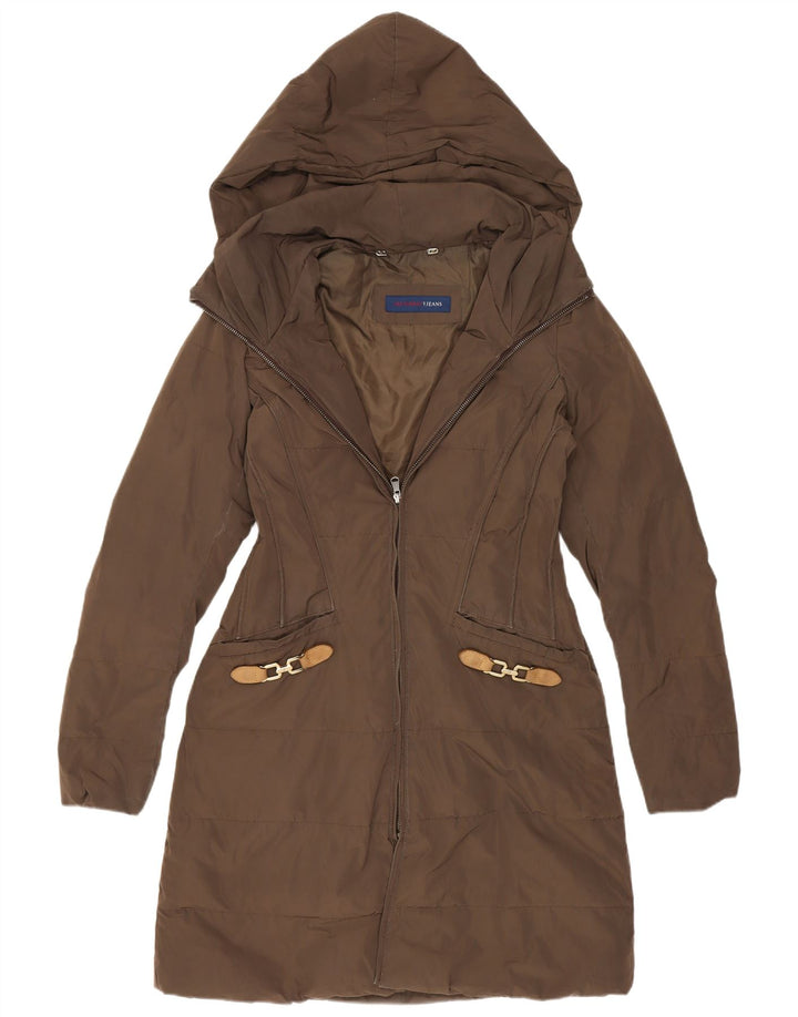 Trussardi Mujer Abrigo Acolchado Con Capucha IT 40 Small Marrón