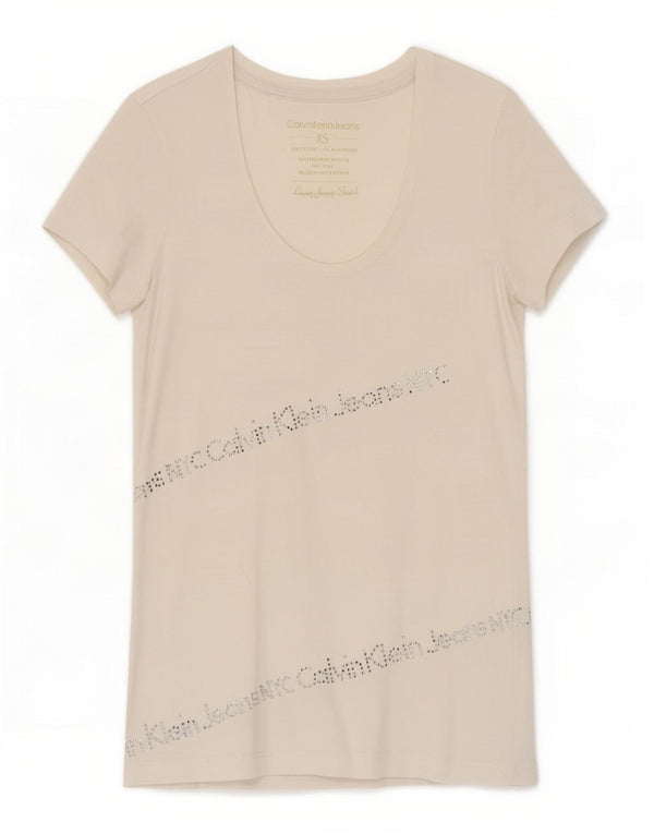 Calvin Klein Jeans Camiseta gráfica para mujer Top UK 4 XS Algodón blanco
