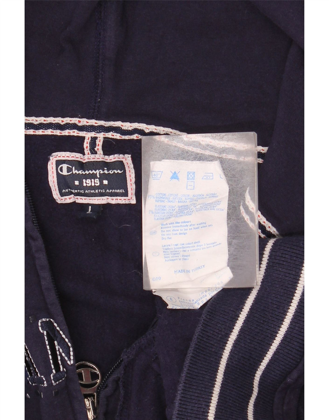 CHAMPION Suéter con capucha y cremallera gráfica para mujer Reino Unido 40 Grande Algodón azul marino