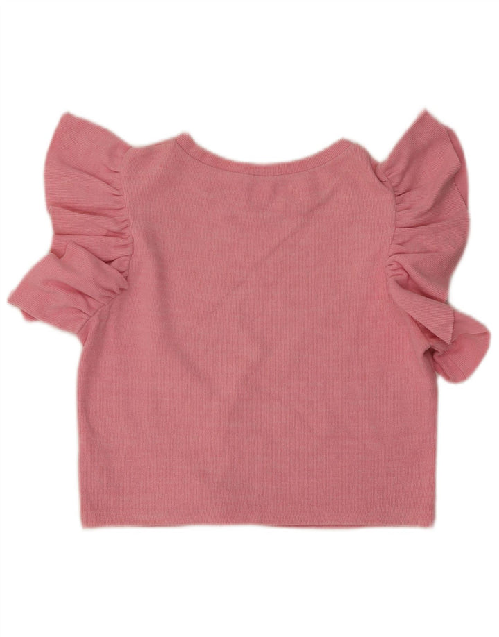 Zara Mujer Blusa Corta Top UK 42 Algodón Rosa Medio
