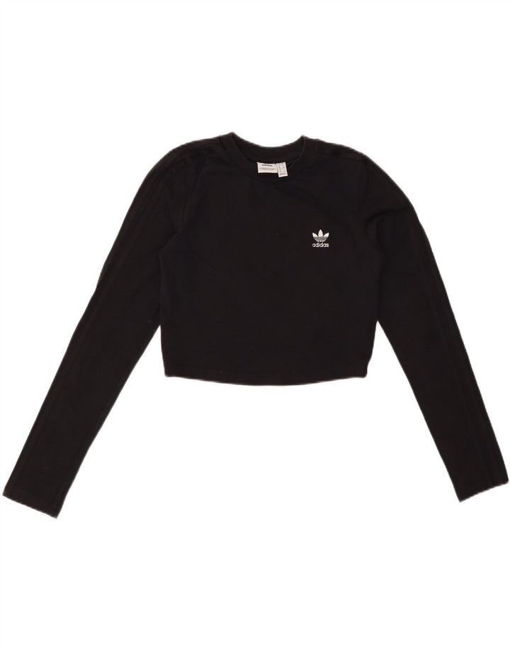ADIDAS Mujer Crop Top Manga Larga UK 10 Pequeño Algodón Negro