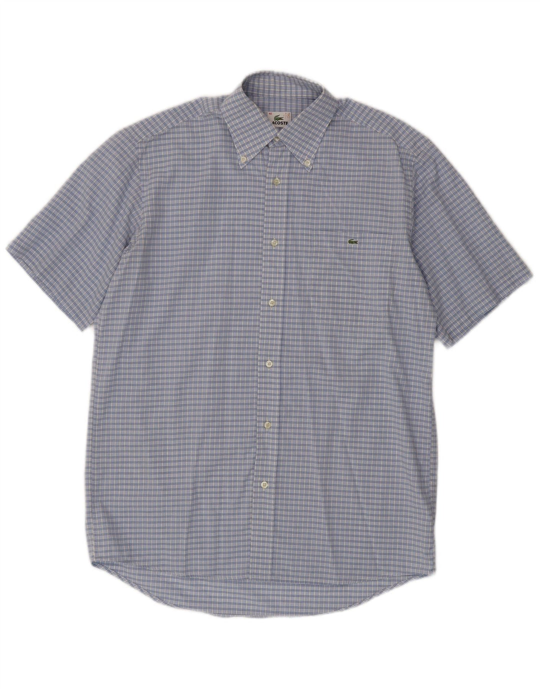 Camisa Lacoste Hombre Manga Corta Talla 40 Algodón Cuadros Azul Medio