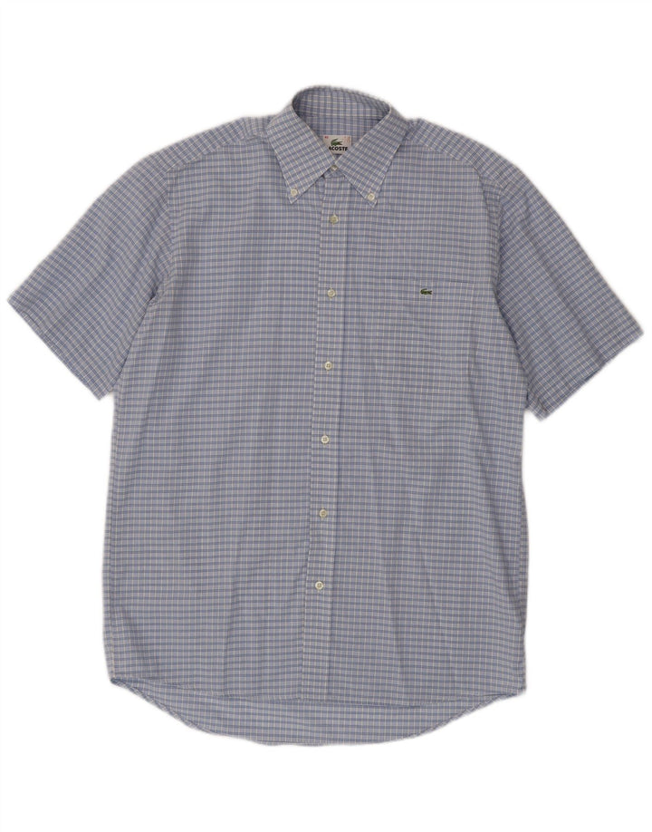 Camisa Lacoste Hombre Manga Corta Talla 40 Algodón Cuadros Azul Medio