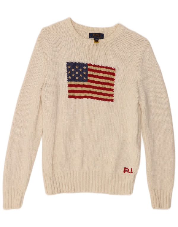 Polo Ralph Lauren Suéter con Cuello Barco para Niñas 14-15 Años Grande Blanco