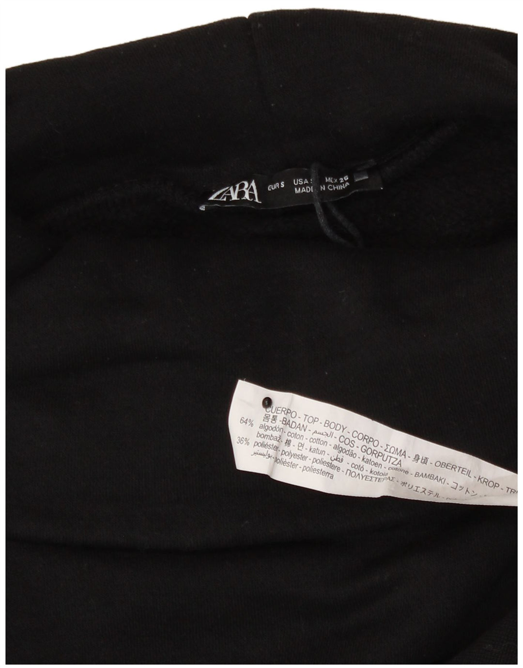 Zara Mujer Oversize Crop Sudadera Jumper UK 10 Small Negro Algodón