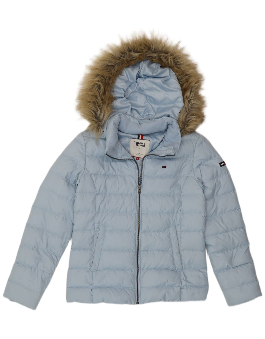 Tommy Hilfiger Chaqueta acolchada con capucha para mujer UK 44 Poliéster azul medio