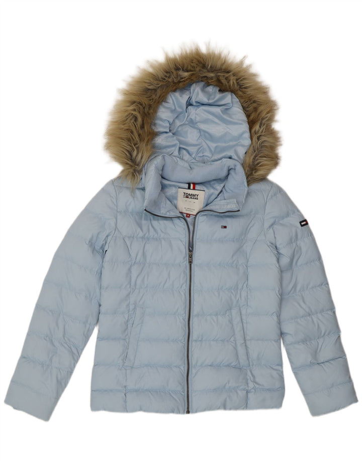 Tommy Hilfiger Chaqueta acolchada con capucha para mujer UK 44 Poliéster azul medio