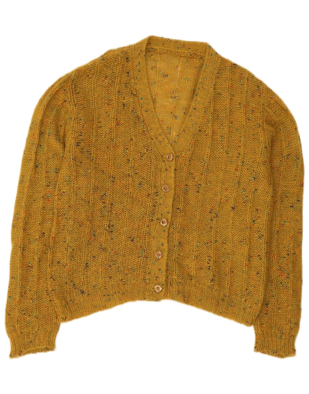 Vintage mujer Cardigan suéter Reino Unido 16 grande amarillo moteado