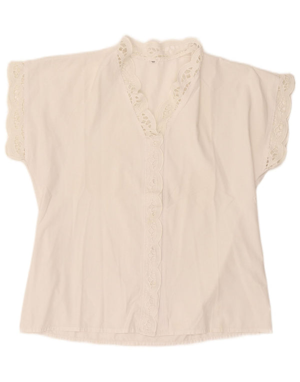 Vintage mujer manga corta camisa blusa EU 38 medio blanco