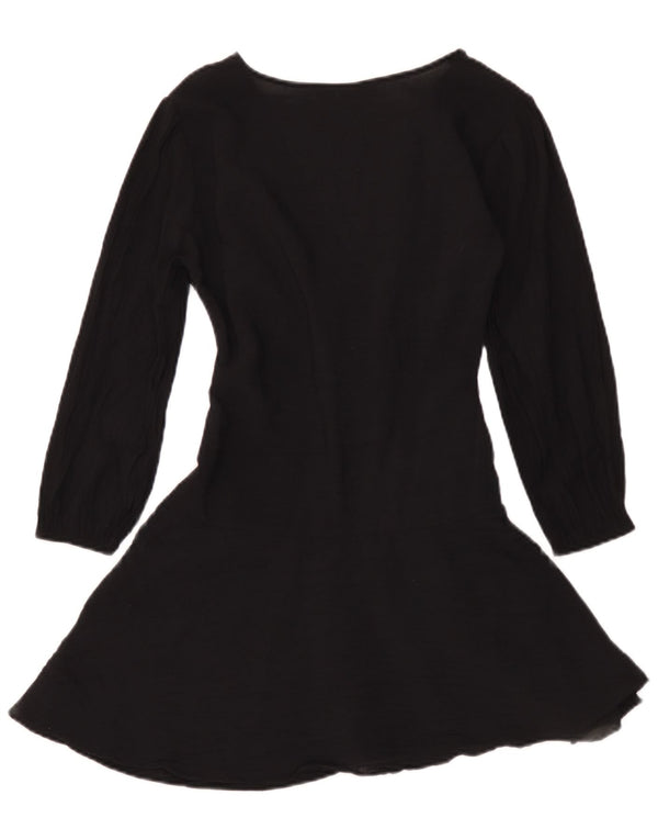 Zara Mujer Vestido Acampanado Manga 3/4 UK 6 XS Viscosa Negra