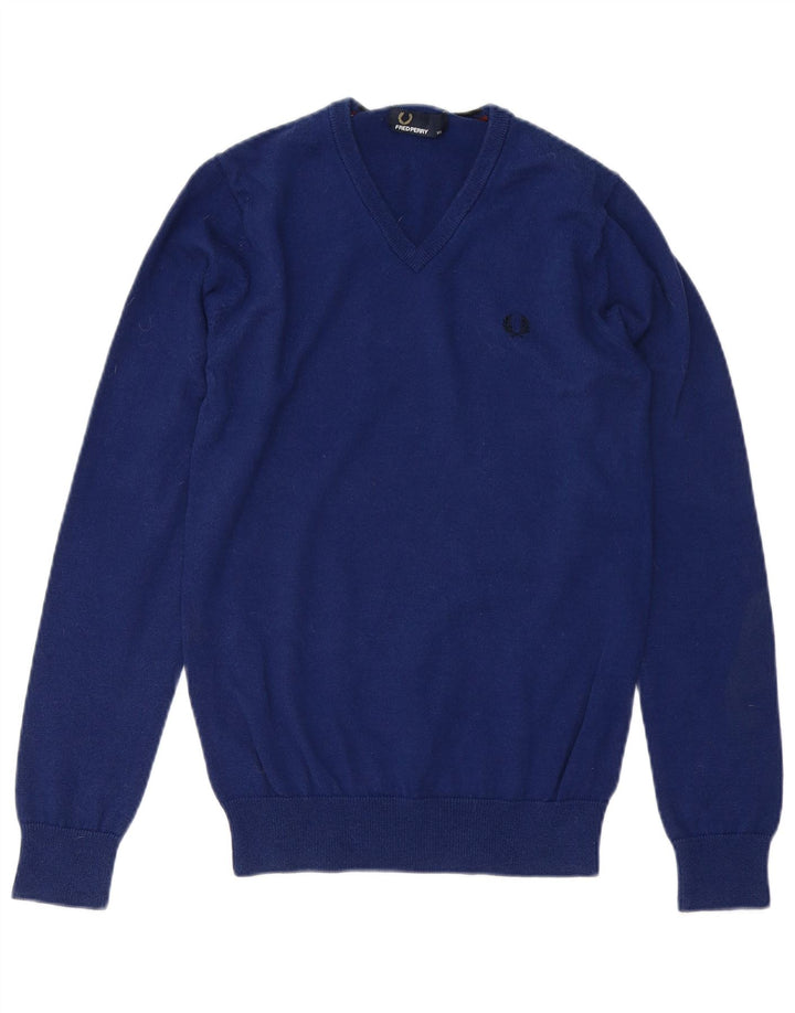 FRED PERRY Jersey con cuello en V para hombre XS Lana azul