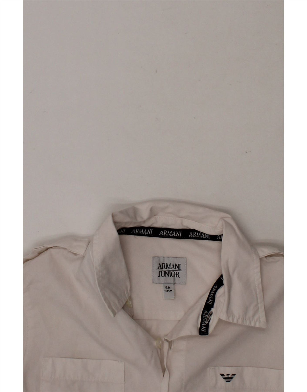 ARMANI JUNIOR Boys Graphic Short Sleeve Shirt 4-5 Years White Cotton Vintage Armani Junior and Second-Hand Armani Junior from Messina Hembry 