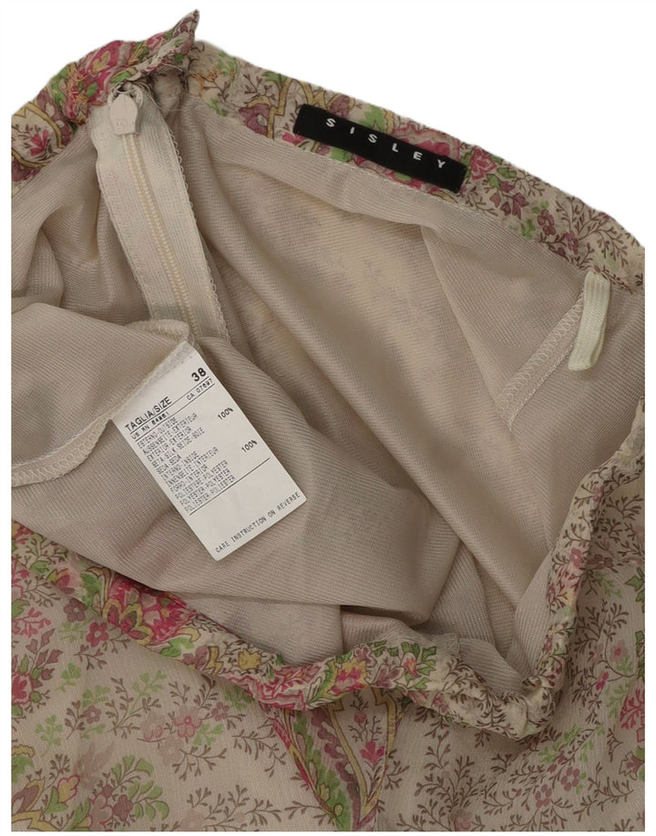 Sisley Falda Asimétrica Para Mujer IT 38 XS W26 Seda Floral Gris