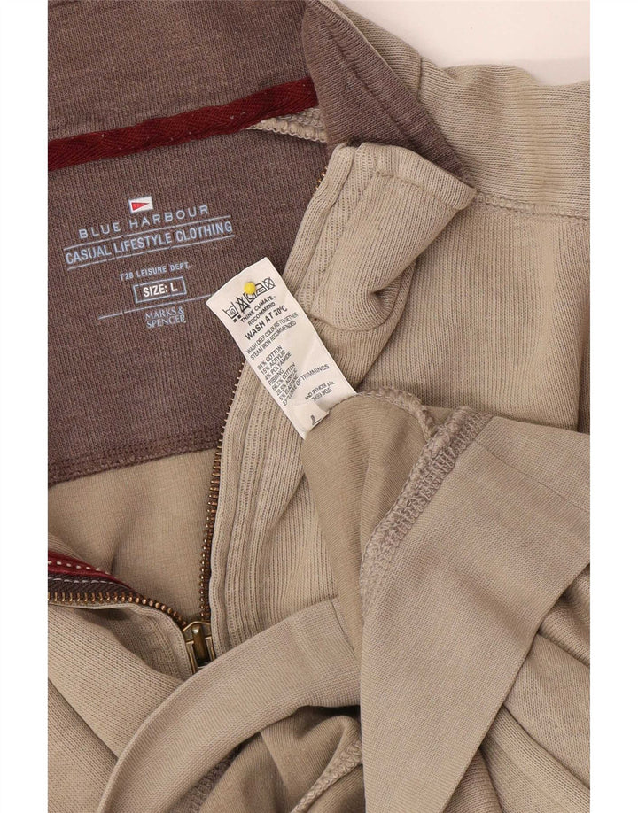 Marks & Spencer Hombre Azul Harbor Zip Neck Sudadera Jumper Large Beige