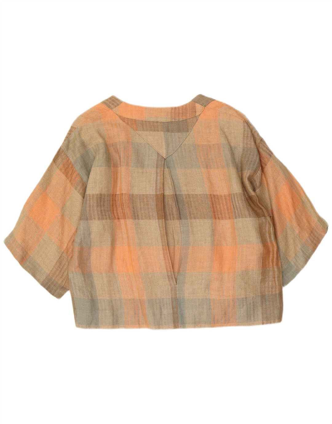 Vintage mujer crop camisa blusa Reino Unido 16 gran cheque multicolor