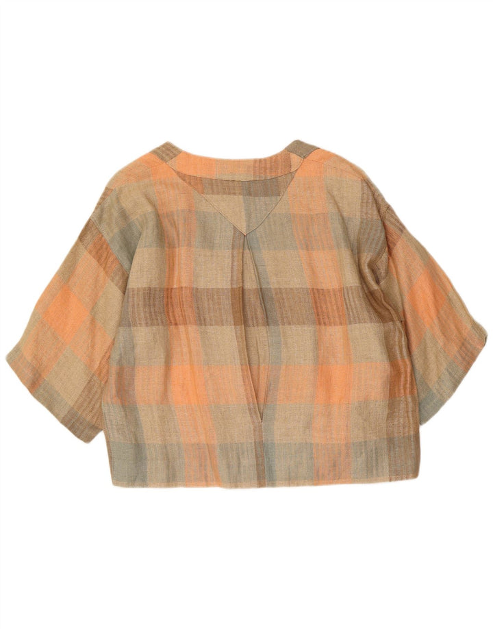 Vintage mujer crop camisa blusa Reino Unido 16 gran cheque multicolor