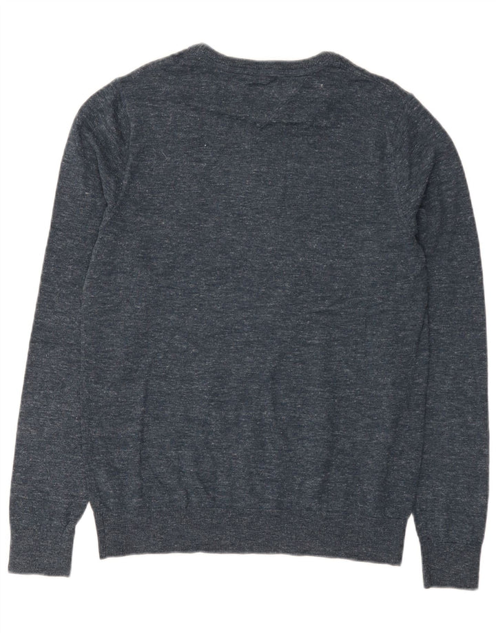 Tommy Hilfiger Jersey de cuello redondo para hombre, suéter medio azul marino moteado