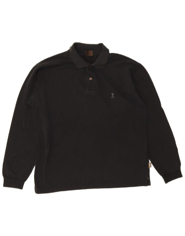 Rifle Polo de manga larga para hombre de algodón negro mediano