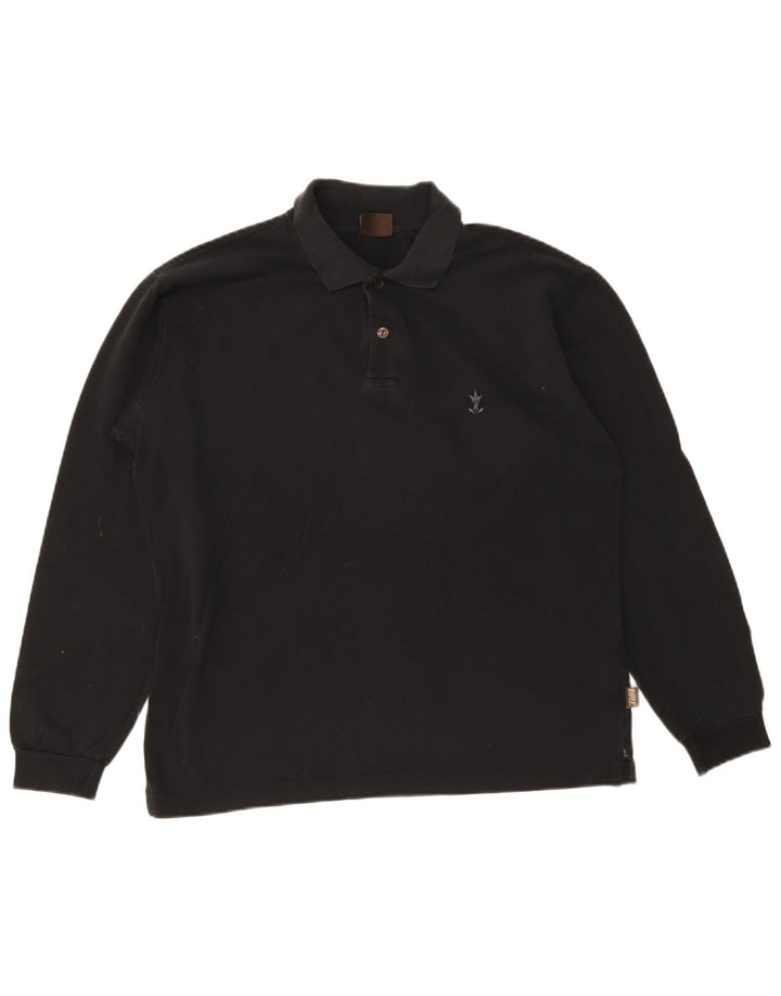 Rifle Polo de manga larga para hombre de algodón negro mediano