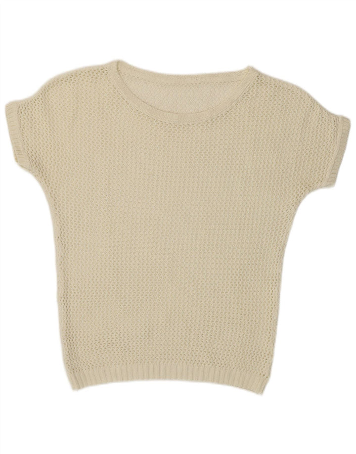 Vintage mujer manga corta cuello redondo jersey suéter Reino Unido 12 medio blanco apagado