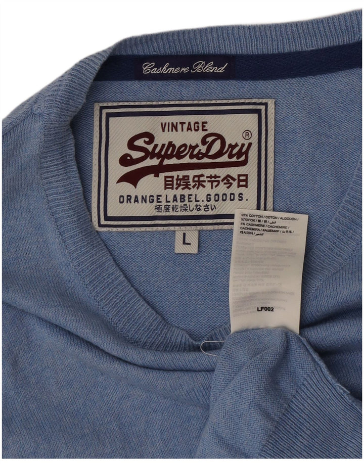Superdry Jersey con cuello barco para hombre, jersey de algodón azul grande