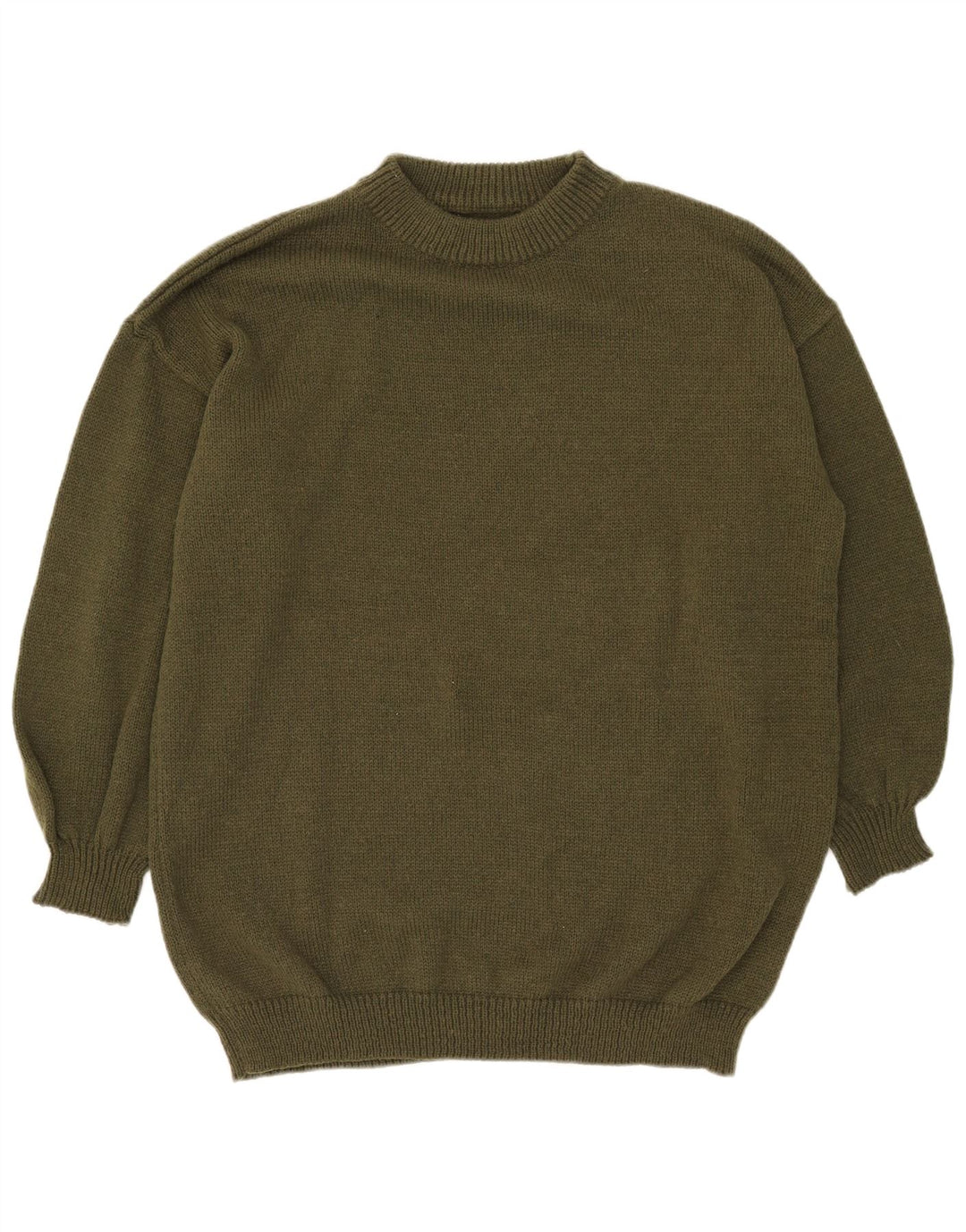 Vintage hombres cuello redondo jersey suéter grande caqui poliéster