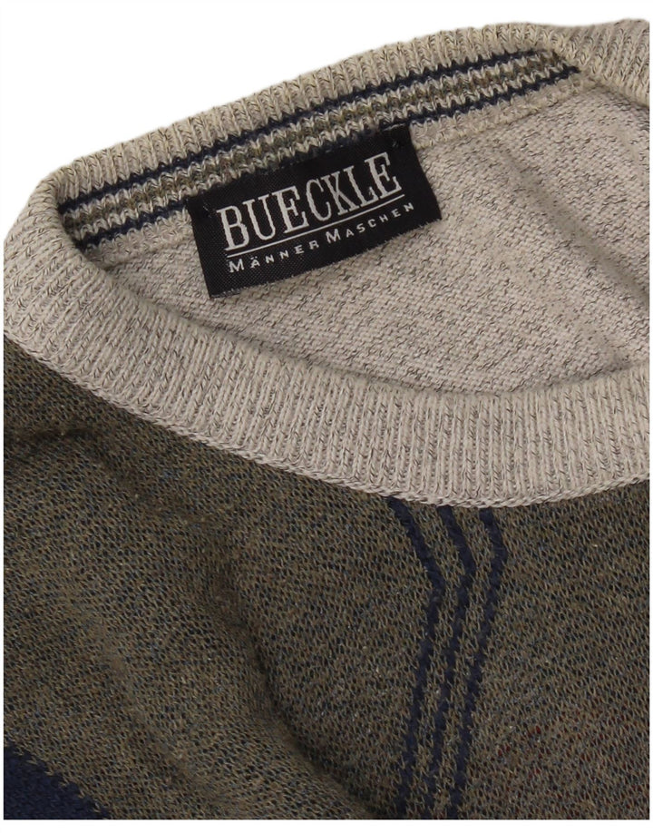 Vintage hombres cuello redondo jersey suéter grande gris colorblock