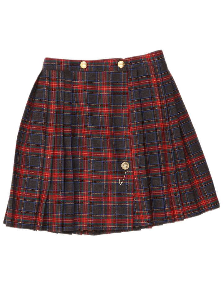 Falda plisada de cuchillo vintage para mujer IT 44 Medium W28 Check multicolor