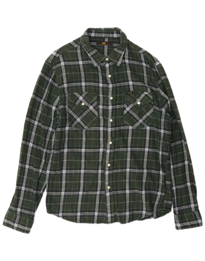 Camisa De Franela De Algodón A Cuadros Verde Medio Lee Hombre