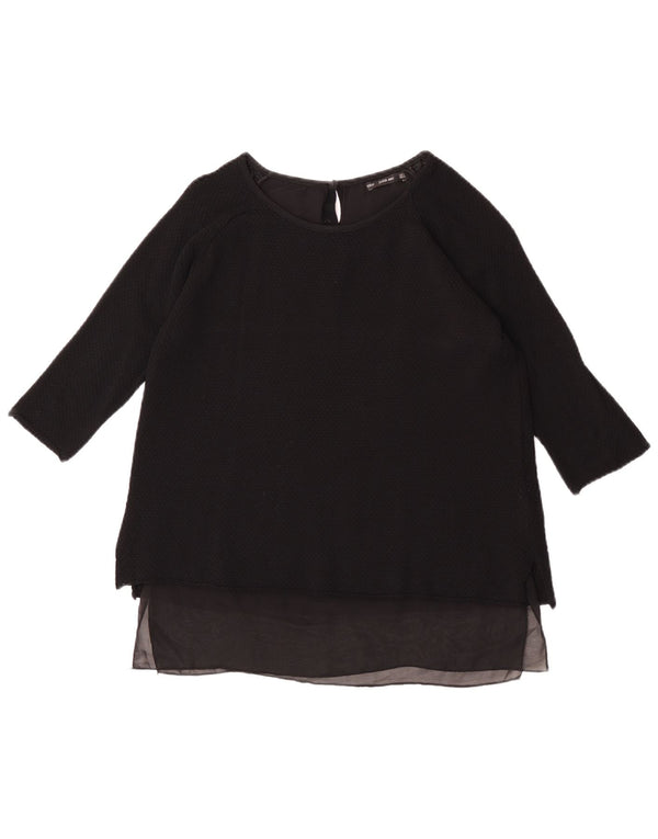 Zara Blusa de manga 3/4 para mujer UK 44 Large Viscosa negra
