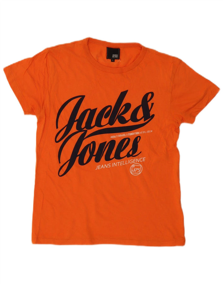 JACK & JONES Mens Graphic T-Shirt Top Small Orange Cotton