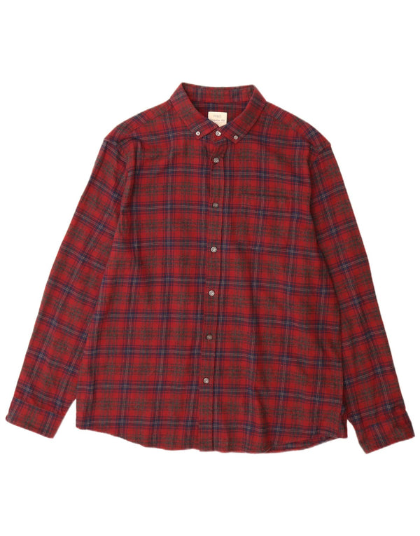 Marks & Spencer Camisa de franela de ajuste regular para hombre XL Algodón a cuadros rojos